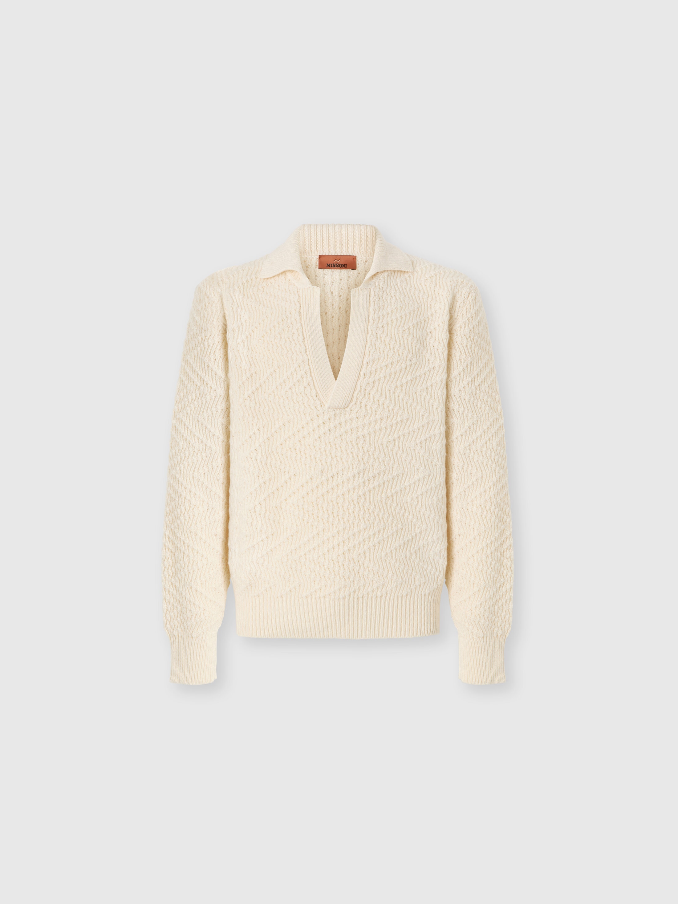 Missoni - Polo manches longues en laine et viscose zig zag Homme Beige Taille 48 990 €