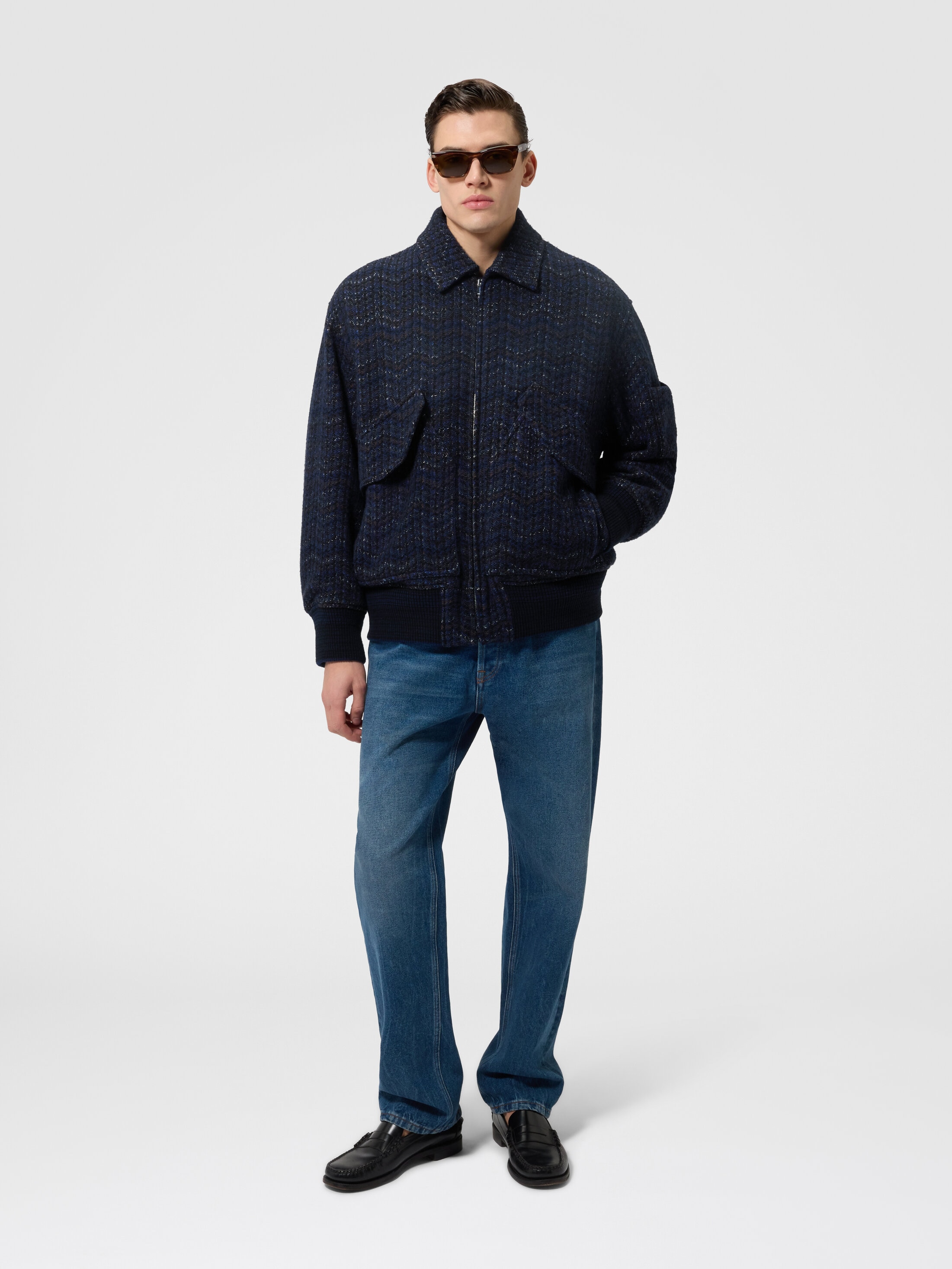 Cashmere and viscose bomber jacket with pockets Blue | Missoni