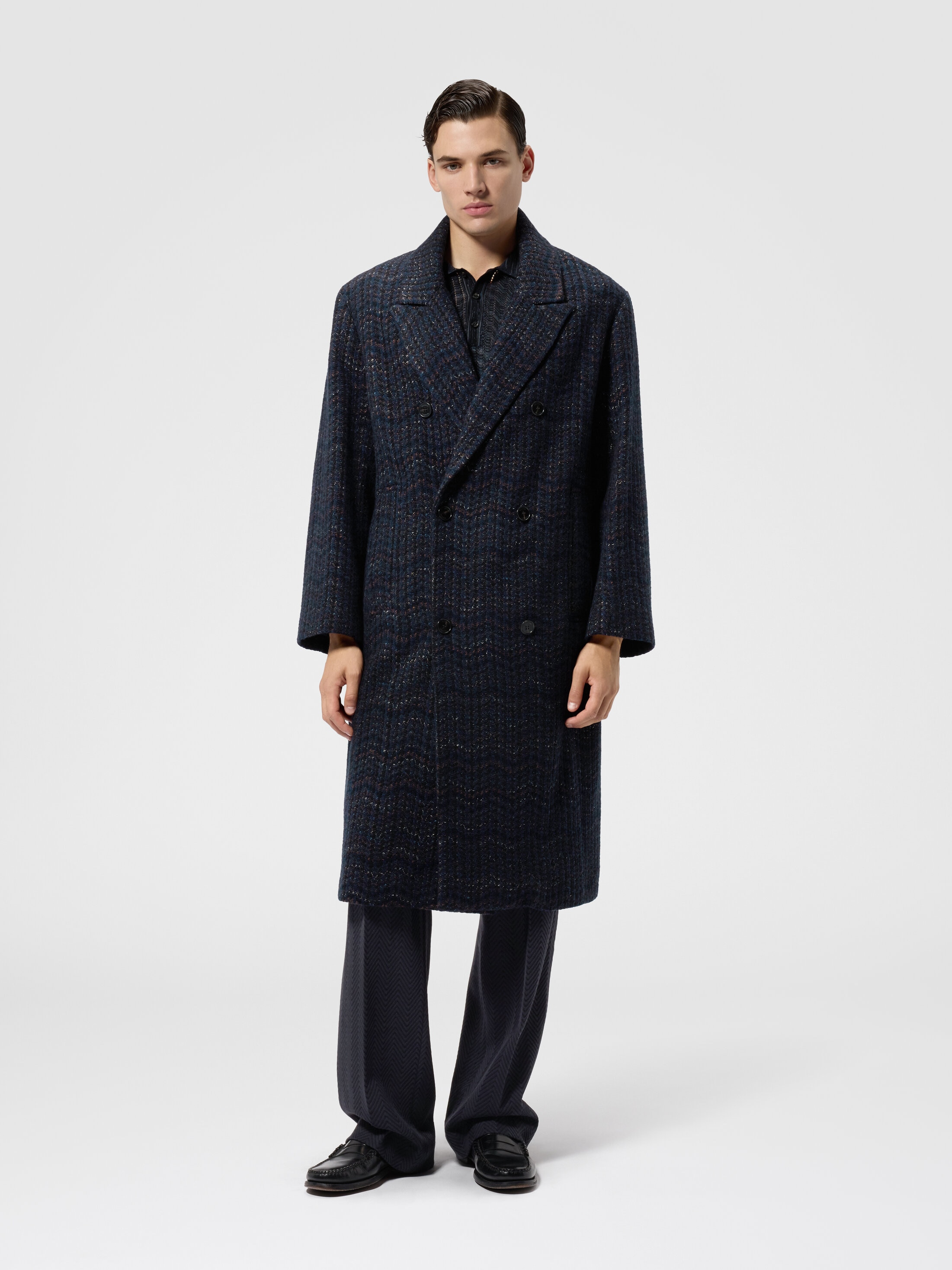 80s Missoni UOMO オーバーコート 美品 Double-breasted cashmere and viscose coat Blue | Missoni