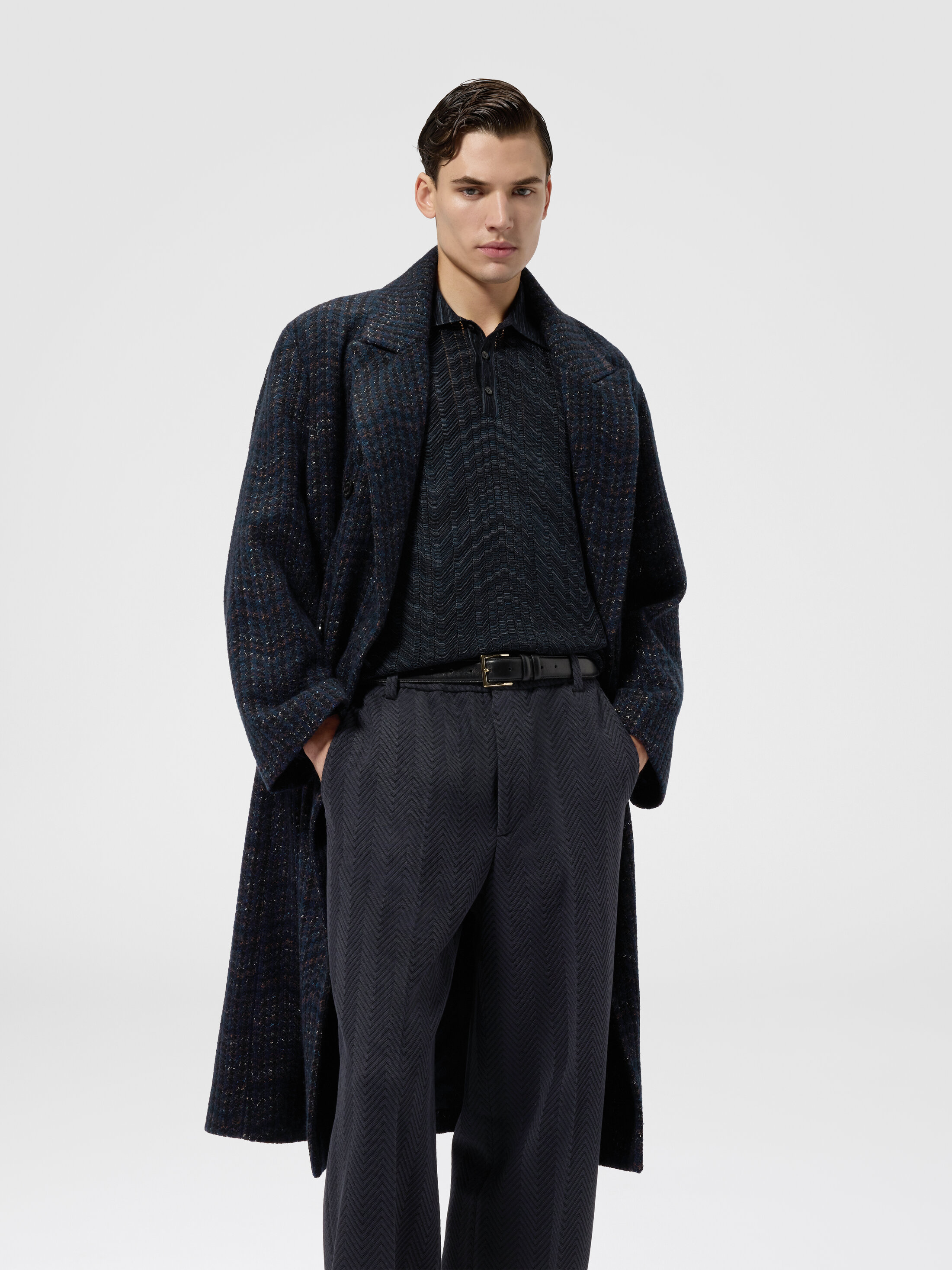 Double-breasted cashmere and viscose coat Blue | Missoni