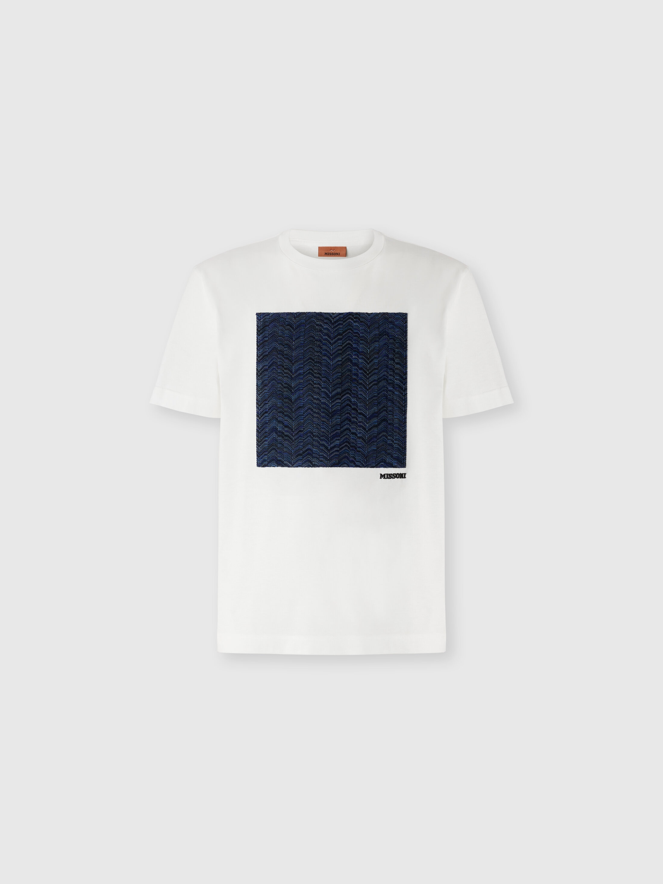 Missoni - T-shirt col rond en jersey de coton avec insert Homme Blanc Bleu Taille XL 270 €