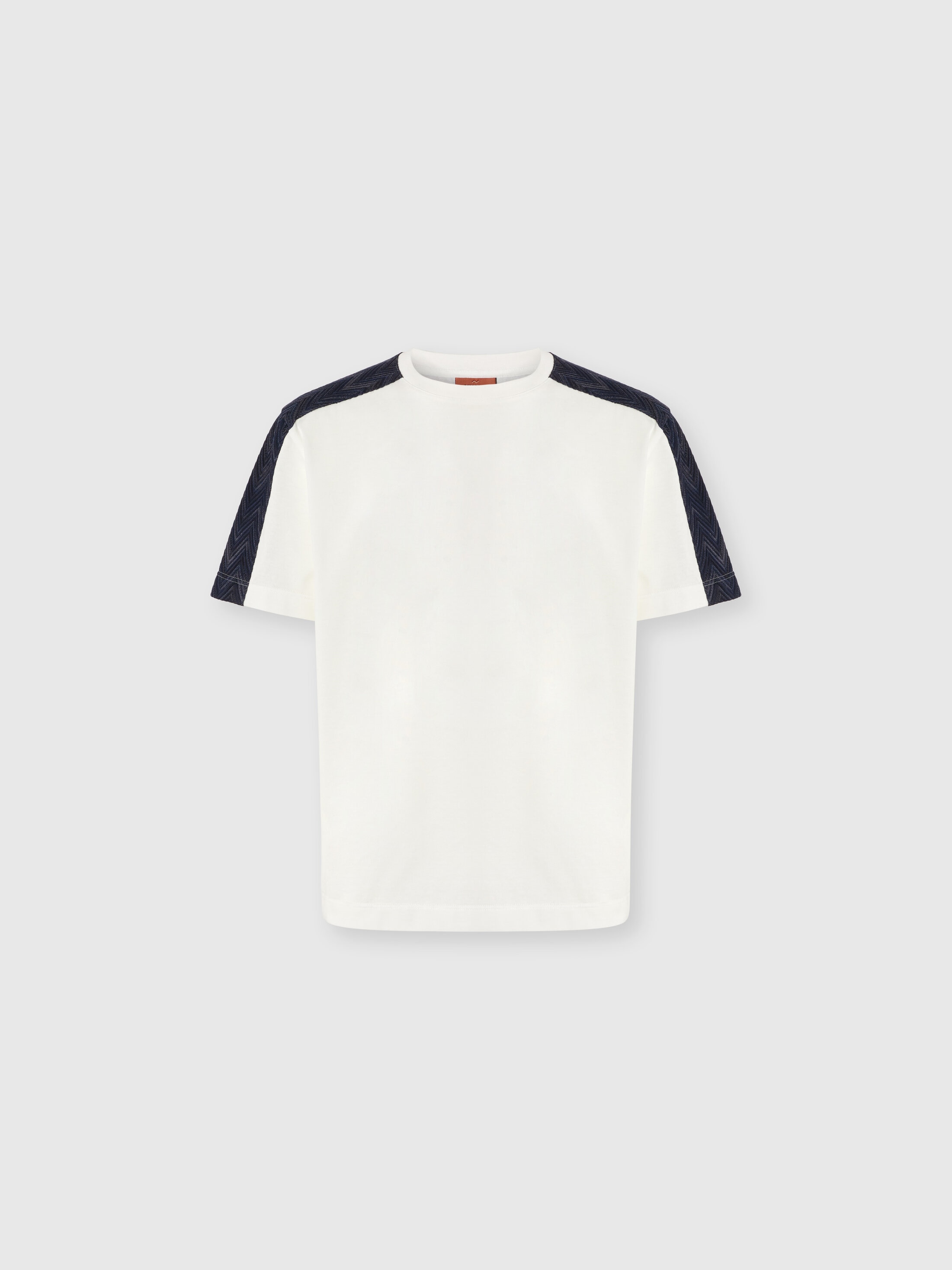 Missoni - T-shirt col rond en coton avec insert chevron Homme Blanc Bleu Taille XL 250 €