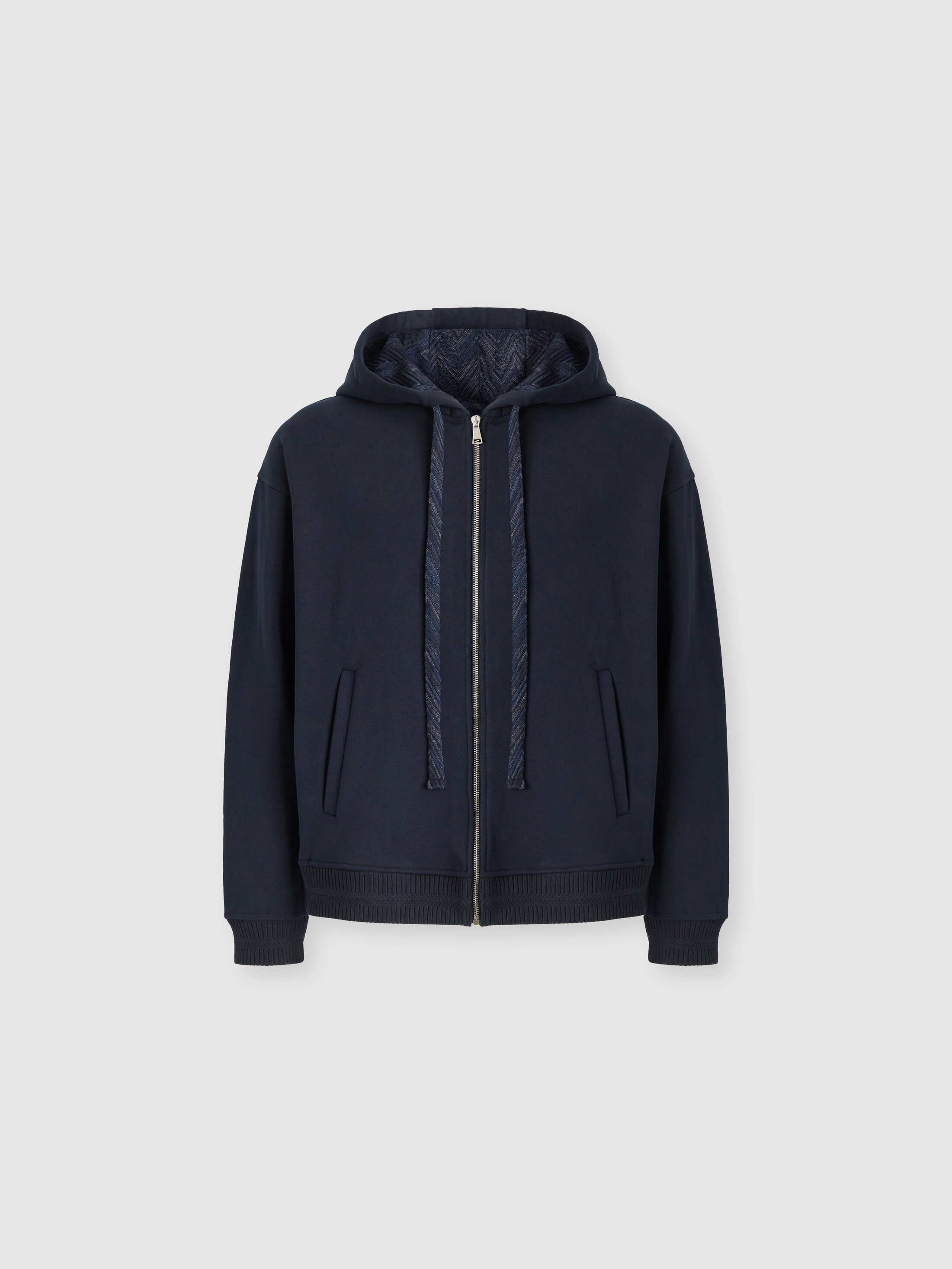 Cotton zip-up hoodie with insert Blue | Missoni