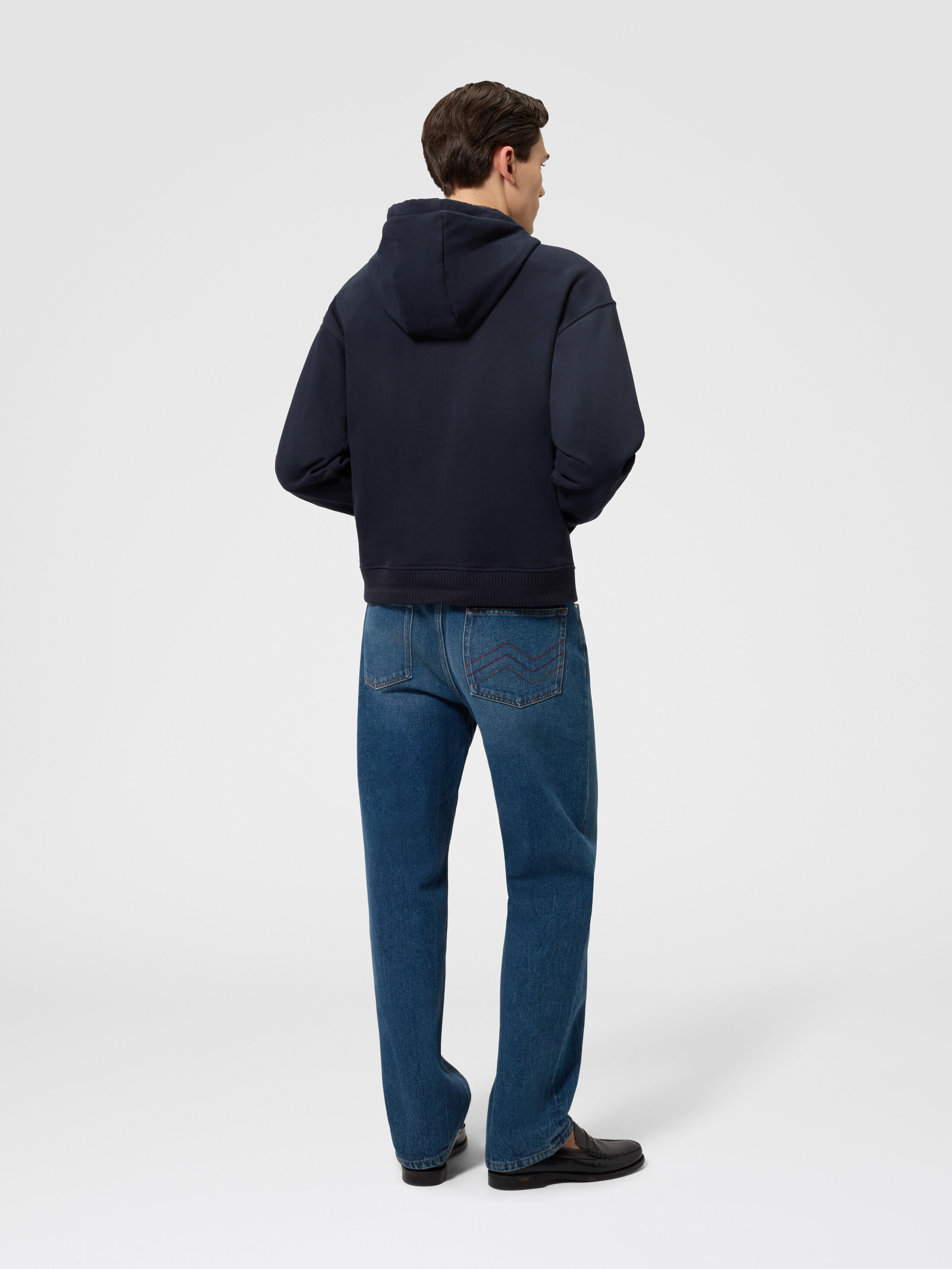 Cotton zip-up hoodie with insert Blue | Missoni