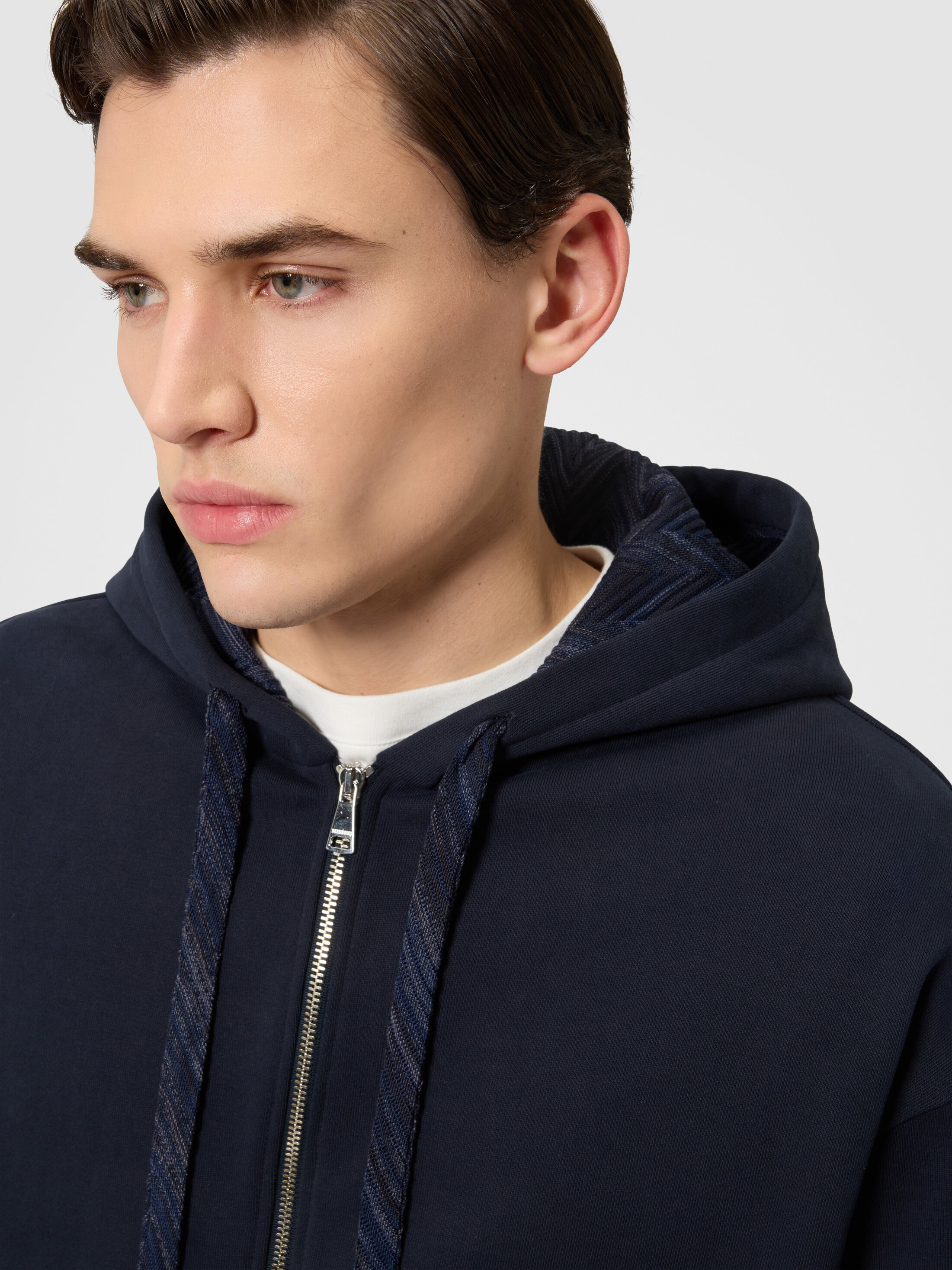 Cotton zip-up hoodie with insert Blue | Missoni