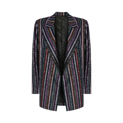 Single-breasted blazer with herringbone stripe knit