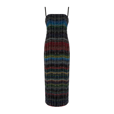 Long strapless dress with wave check pattern