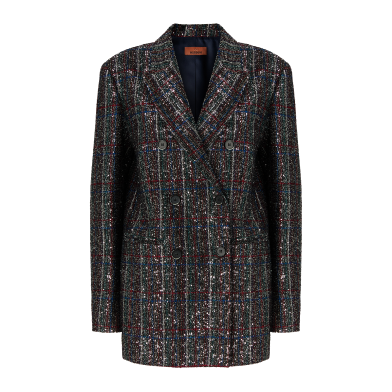 Double-breasted blazer with check pattern