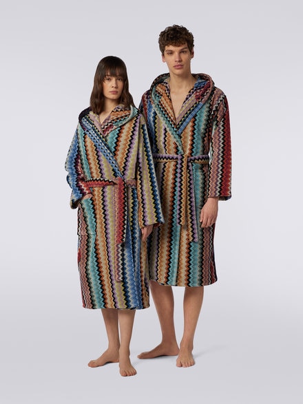 Adam chevron cotton terry hooded bathrobe, Orange - 1A3AC99701159