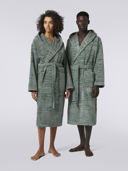 Allan slub cotton terry hooded bathrobe, Multicoloured  - 1A3AC99706651