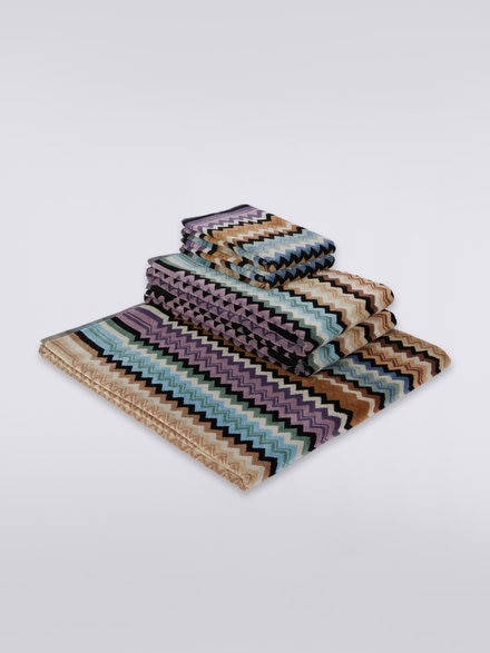 5-piece Adam bath towel set in chevron cotton terry, Black    - 1A3SP99829160