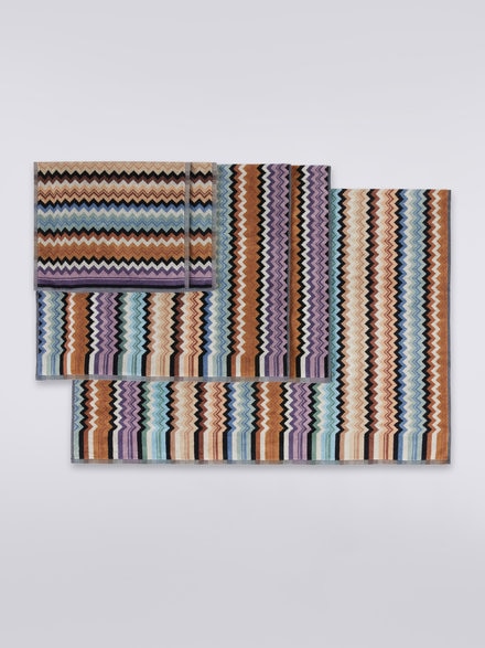 5-piece Adam bath towel set in chevron cotton terry, Black    - 1A3SP99829160
