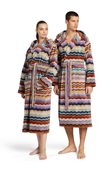 Bonnie terry cotton bathrobe with wave pattern, Multicoloured  - 1B3AC99704149