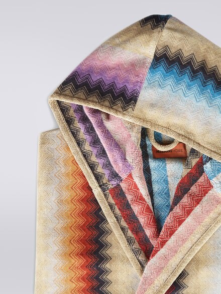Byron hooded cotton chevron bathrobe, Multicoloured  - 1B3AC99707149