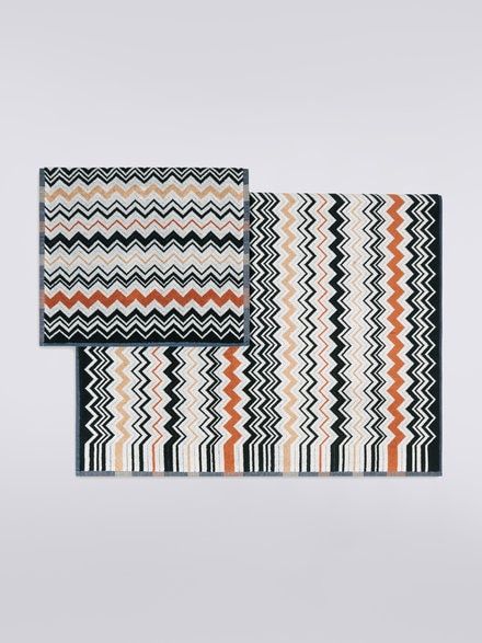 2-piece Bernard bath towel set in chevron cotton terry, Multicoloured  - 1B3SP99838160