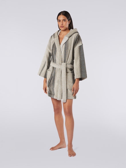 Clancy hooded cotton terry and lurex bathrobe, Black    - 1C3AC99735160