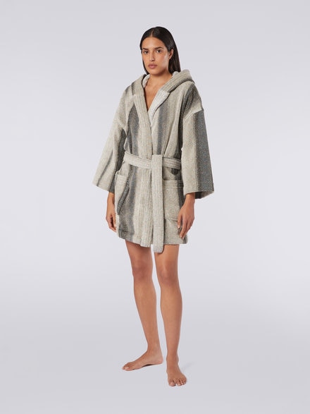 Clancy hooded cotton terry and lurex bathrobe, Black    - 1C3AC99735160