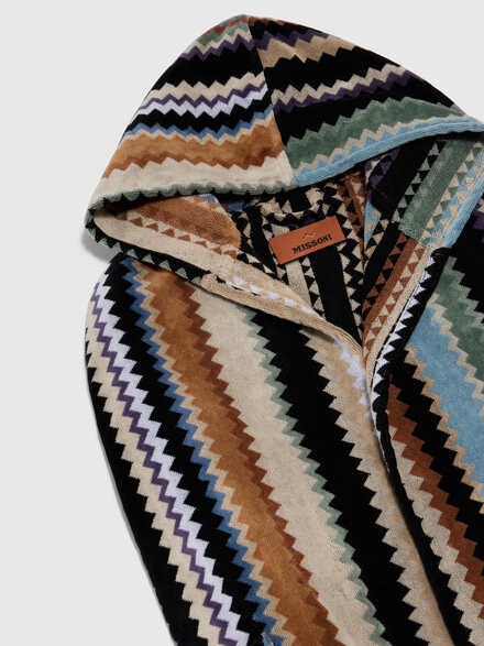 Long Curt chevron cotton terry hooded bathrobe, Beige & Multicoloured  - 1C3AC99736148