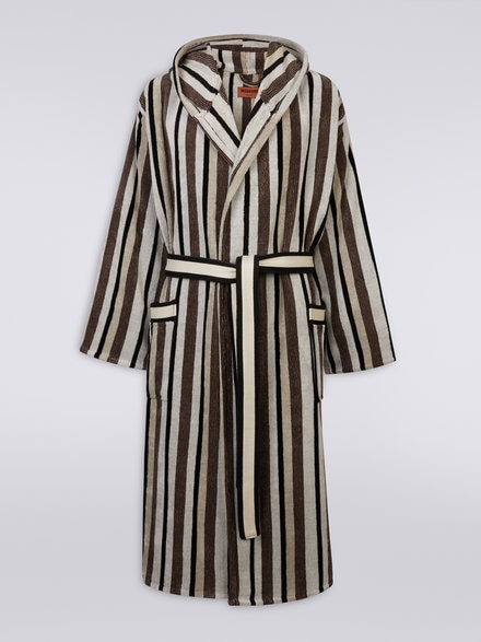 Craig striped cotton terry bathrobe, Black & White - 1C3AC99738601