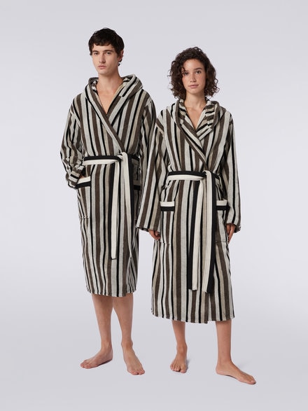 Craig striped cotton terry bathrobe, Black & White - 1C3AC99738601