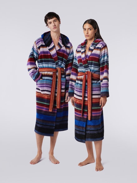 Cesar Hooded Bathrobe, Blue - 1C3AC99742150