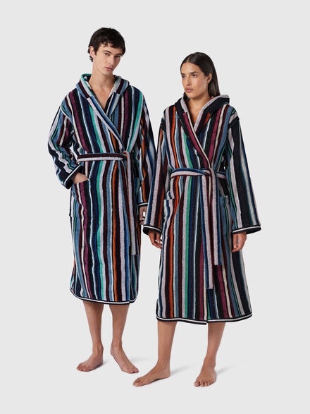 Chandler cotton terry bathrobe with lurex, Blue - 1C3AC99758150
