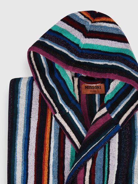Chandler cotton terry bathrobe with lurex, Blue - 1C3AC99758150