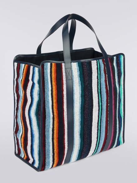 40x40 cm Chandler bag in velour cotton and viscose with lurex, Blue - 1C3OG00031150