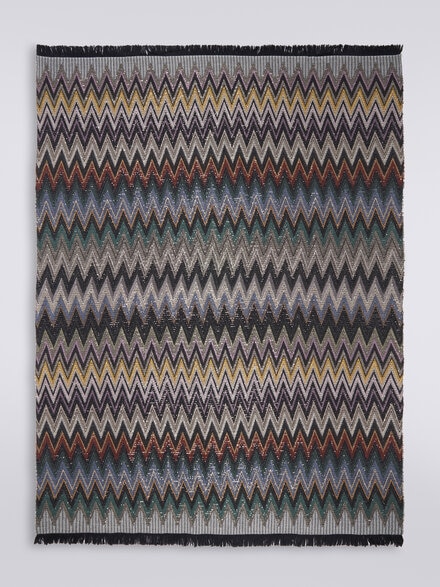 Plaid Chen 140x200 cm Wollmischgewebe Zickzackmuster mit Pailletten, Schwarz    - 1C3PL99003160