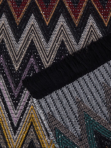 Plaid Chen 140x200 cm Wollmischgewebe Zickzackmuster mit Pailletten, Schwarz    - 1C3PL99003160