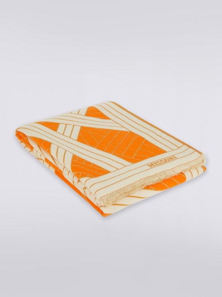 Nastri 135x190 cm wool, cashmere and silk plaid blanket, Orange - 1C3PL99009591