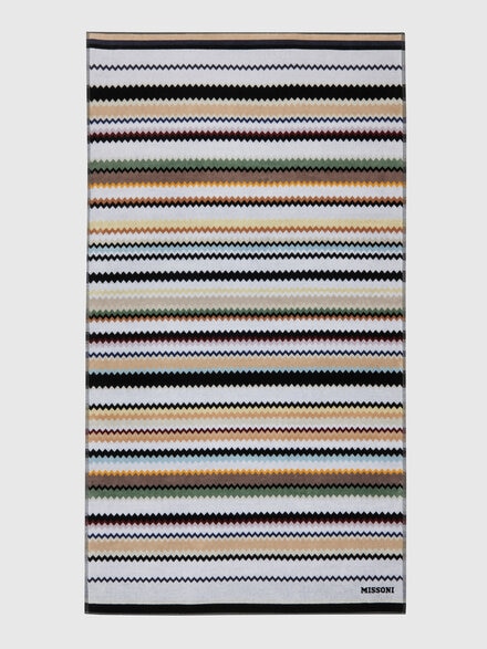 Curt 100x180 cm beach towel in zigzag cotton terry cloth, Black    - 1C3SP99827160