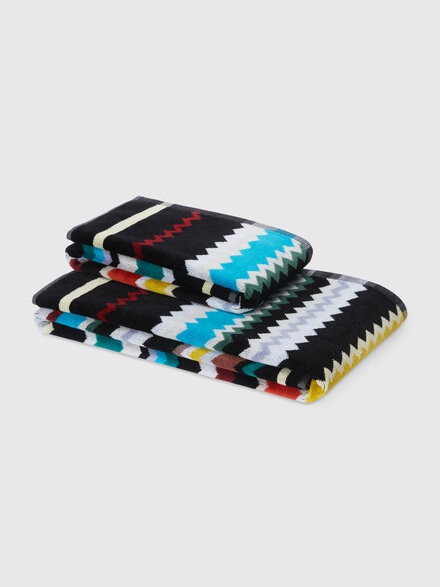 2-piece Curt bath towel set in chevron cotton terry, Multicoloured  - 1C3SP99864100
