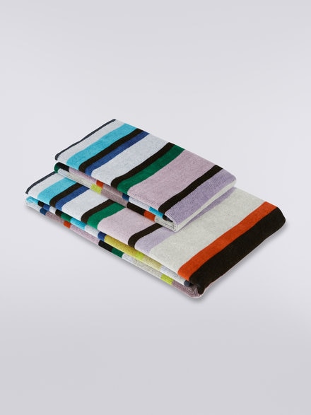 2-piece Chase bath towel set in stripped cotton terry, Multicoloured  - 1C3SP99879100