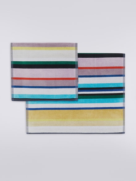 2-piece Chase bath towel set in stripped cotton terry, Multicoloured  - 1C3SP99879100