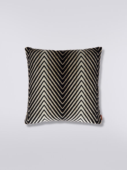 Cojín Ziggy 40×40 cm en mezcla de viscosa zigzag, Negro & Blanco - 1C4CU00732601