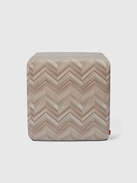 Layers 40x40x40 cm footstool cube in chevron cotton sateen, Turquoise  - 1C4LV0001972