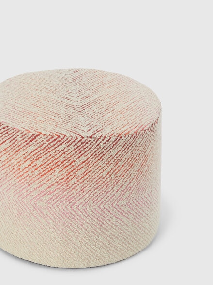 Brouges 40x30 cm chevron cylindrical pouffe with bouclé details, Red  - 1C4LV00022156