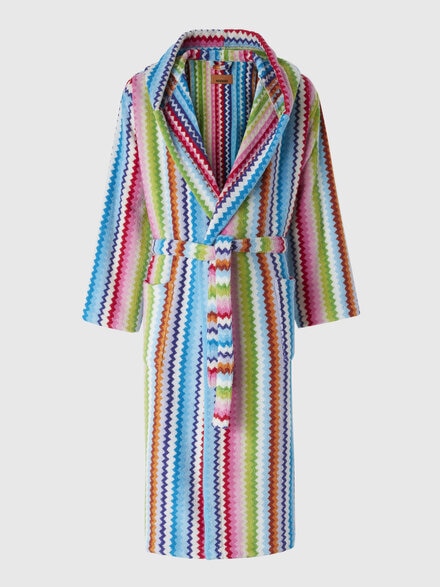 Riverbero bathrobe in zig zag cotton terry , Pink & Multicoloured - 1D3AC99704TH125