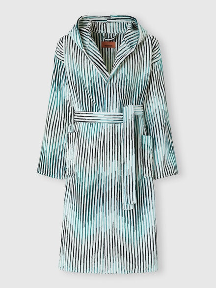 Arpeggio bathrobe in slub cotton terry, Turquoise  - 1D3AC99707701