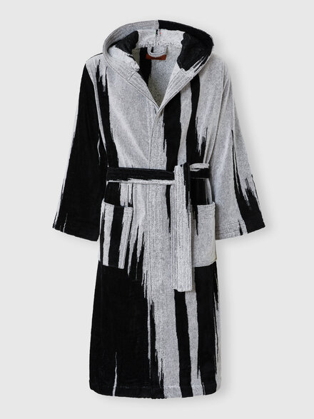 Skunk bathrobe in slub cotton terry , Black & White - 1D3AC99708601