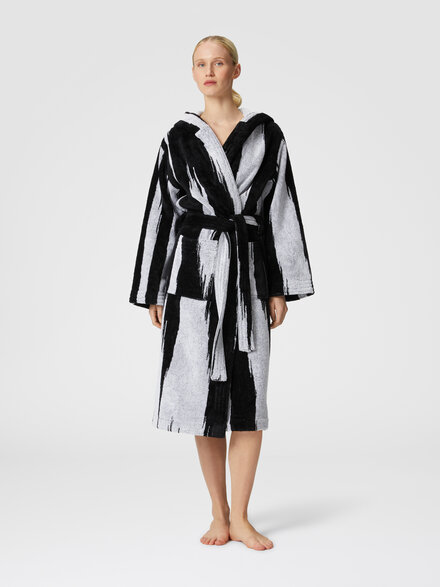 Skunk bathrobe in slub cotton terry, Black & White - 1D3AC99708601