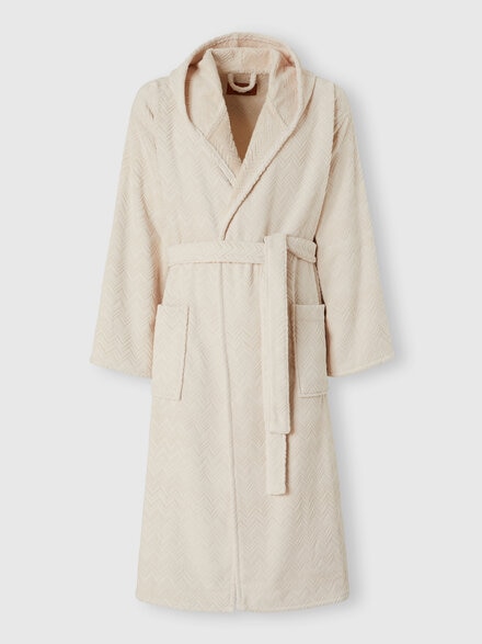 Chalk bathrobe in cotton terry with zigzag pattern, Brown - 1D3AC9971821