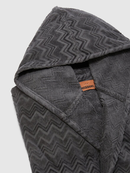 Chalk bathrobe in cotton terry with zigzag pattern, Grey - 1D3AC9971886