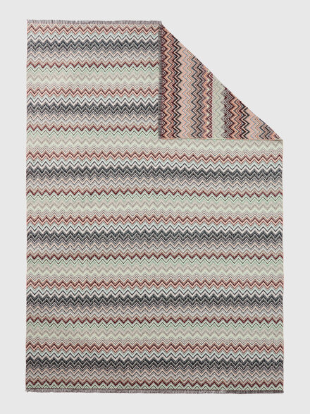 Plaid 130x195 cm &agrave; chevrons en coton et laine m&eacute;lang&eacute;s, Bleu & Multicolore  - 1D3PL99001150