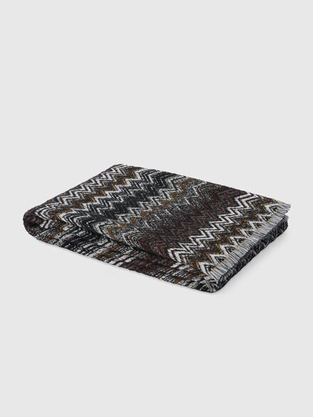 Plaid blanket 130x195 cm cotton and wool blend chevron, Black    - 1D3PL99001160