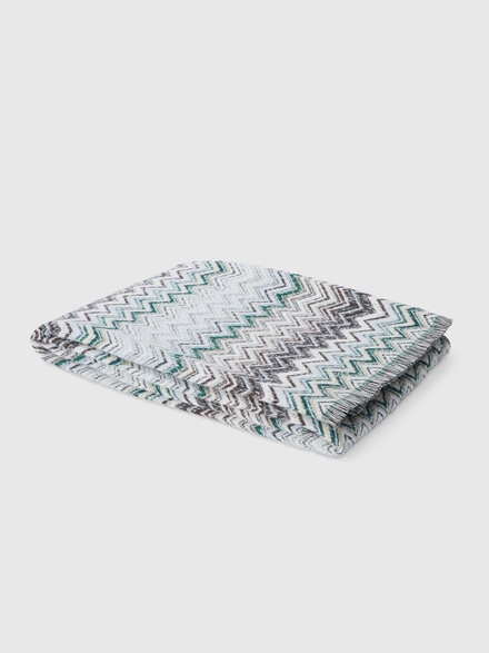 Plaid blanket 130x195 cm cotton and wool blend chevron, Green - 1D3PL99001165