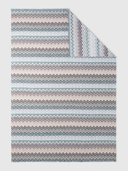 Plaid blanket 130x195 cm cotton and wool blend chevron, Green - 1D3PL99001165