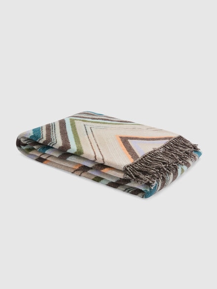 Plaid blanket 130x190 cm in wool blend with chevron pattern, Brown Multicoloured  - 1D3PL99005138