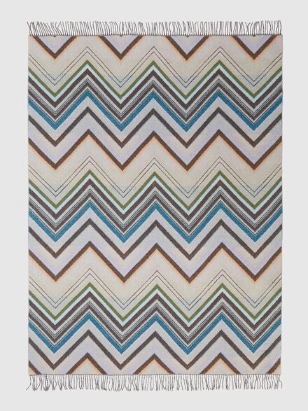 Chevron plaid blanket 130x190 cm in wool blend, Brown Multicoloured  - 1D3PL99005138